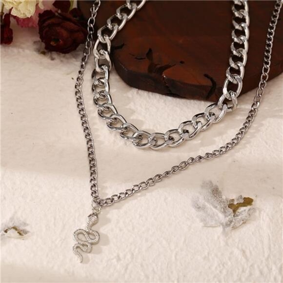 Aktully Snake Layered Necklace for Women Boho Snake Necklace Long Snake Chain - Picture 3 of 16